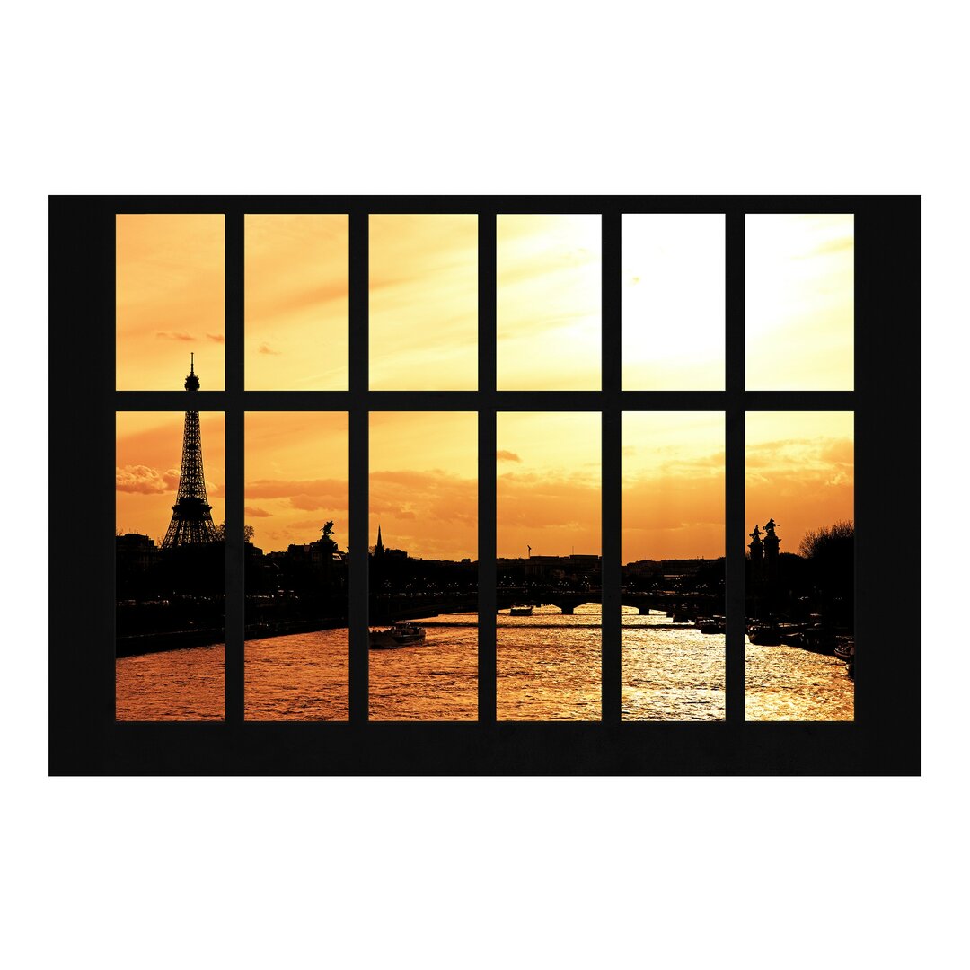 Seidenmatte Tapete Window View The Eiffel Tower in Paris at Sunrise