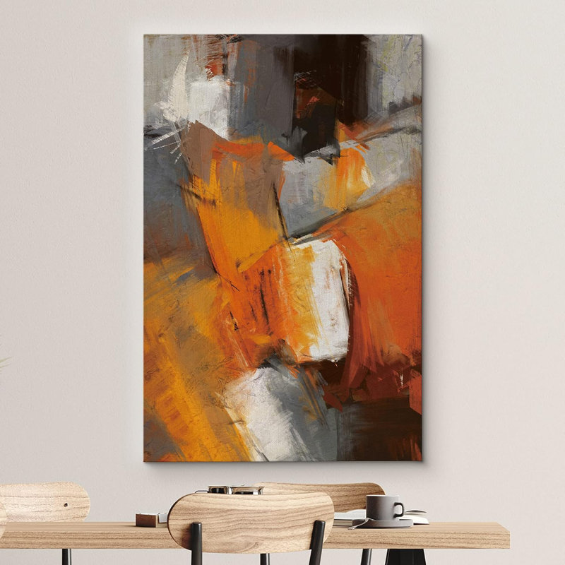 Orange, noir et gris, peinture écaillée, formes abstraites, illustrations, art moderne industriel, H 18 po x l 12 po