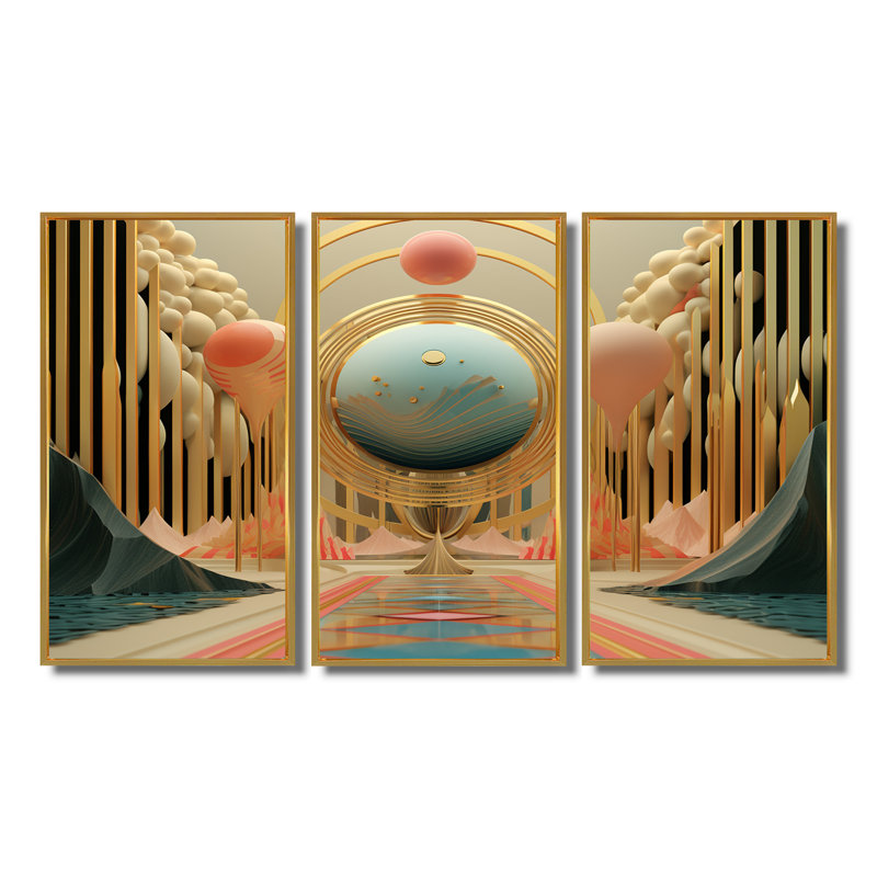 Ensemble de salon Art mural, Cadre flottant doré, H 32 po x l 48 po x P 1 po