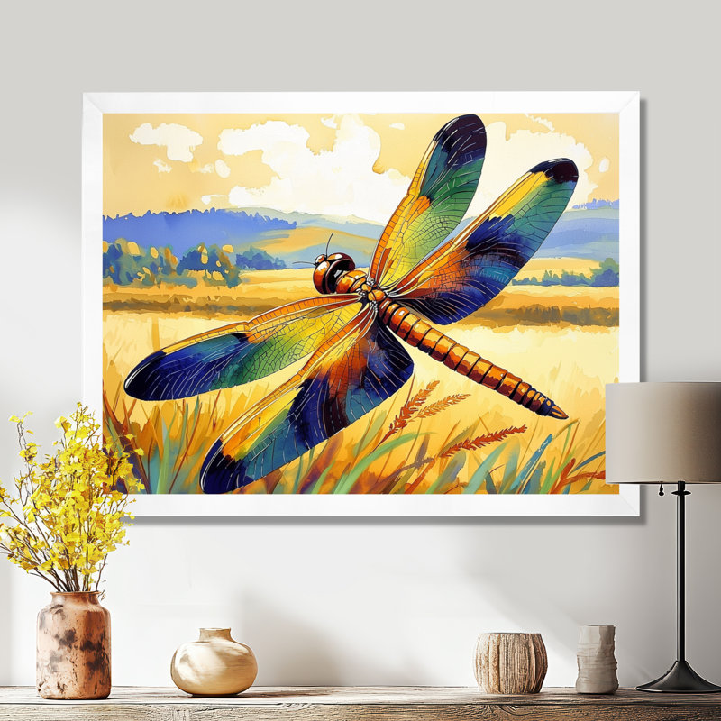 Libellule dans les prés - impression murale libellule, H 12 po x l 20 po, Reproduction encadrée d'une seule photo sans pass