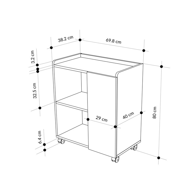 Zeo Compact Mobile Cabinet With Open Shelves And Door Rolling Storage Unit For Entryway, Living Room, Bedroom, Natural