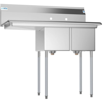 Évier commercial 43 po à deux compartiments en acier inoxydable avec égouttoir et cuve SB121610-16L3