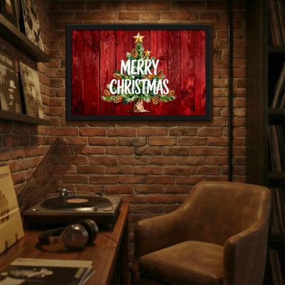 Christmas Merry Christmas Tree On Wood Background