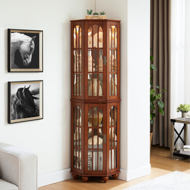 Vitrine de coin avec 4 tablettes réglables en verre trempé