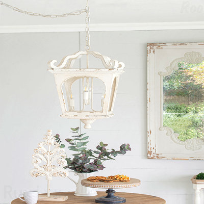 Chandelier - 4-Light Wood Hanging Light Fixture, Adjustable Chain
