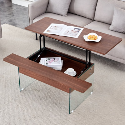Lift-Top Coffee Table With Sturdy Glass Legs