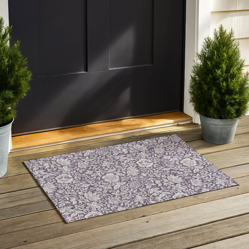 Machine Washable Indoor/Outdoor Chantille ACN2572 Floral Rug, Plum, 1'8" x 2'6"