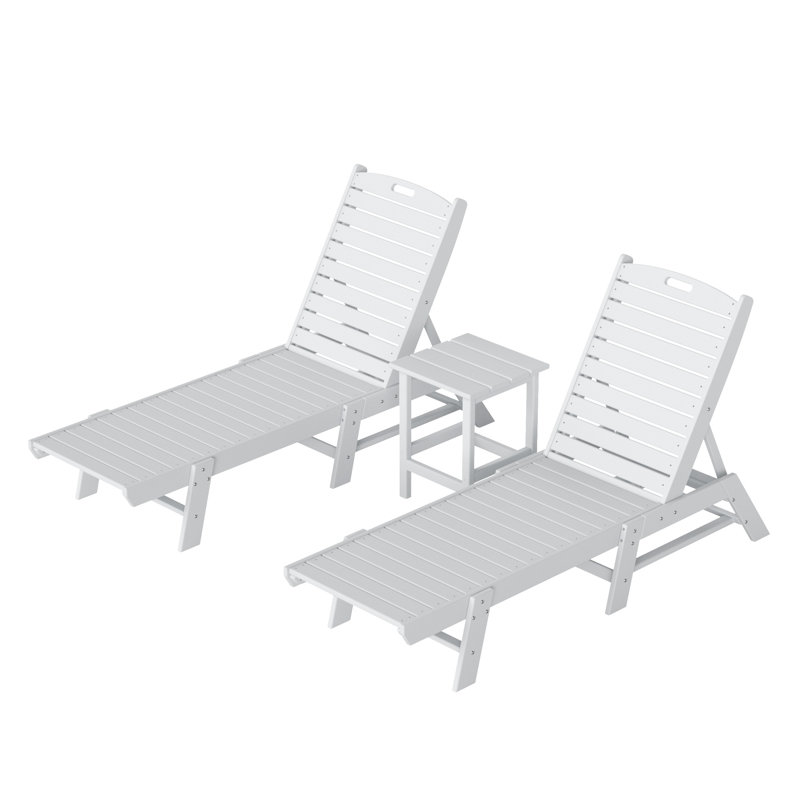 Laguna Outdoor Chaise Lounge Set with Table, White