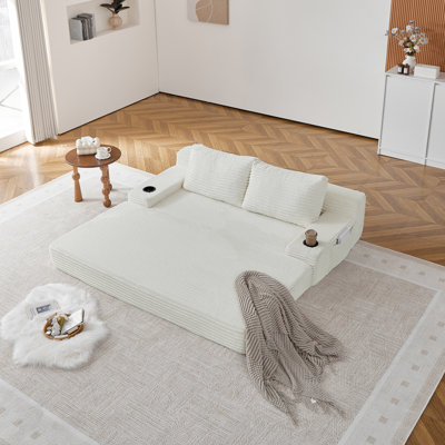 70.8'' Corduroy 2-in-1 Sofa Bed, Lounge Chair With 2 Throw Pillows, Built-in Cup Holders In The Armrests, And Side Storage Pockets-ideal For Living Rooms, Bedrooms, And Relaxation