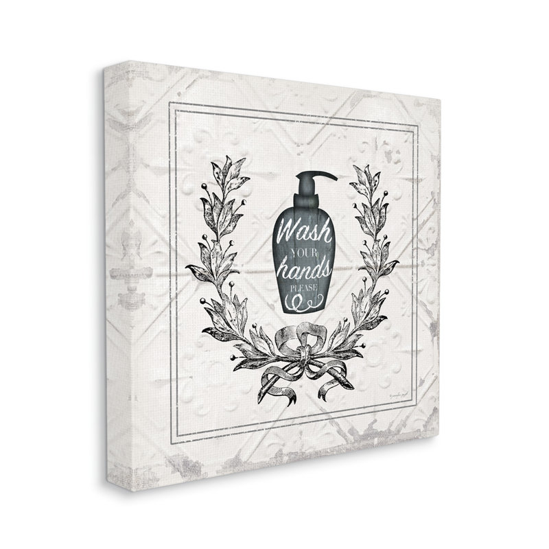 «Wash Your Hands Veuillez Exposer», impression sur bois, H 17 po x l 17 po x P 1,5 po, Toile tendue
