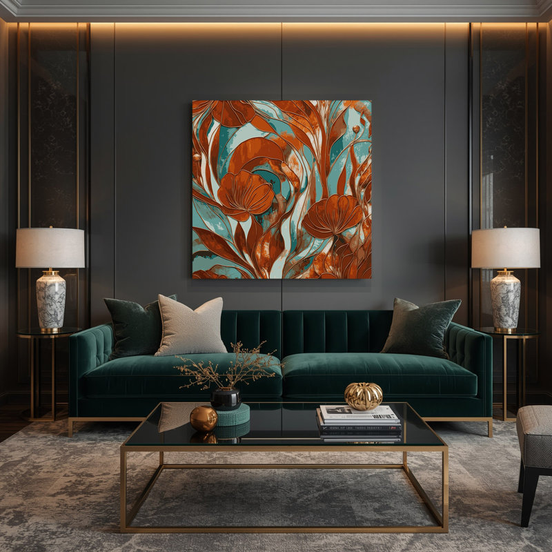 "Abstract Florals", art mural sur toile brune, H 12 po x l 12 po