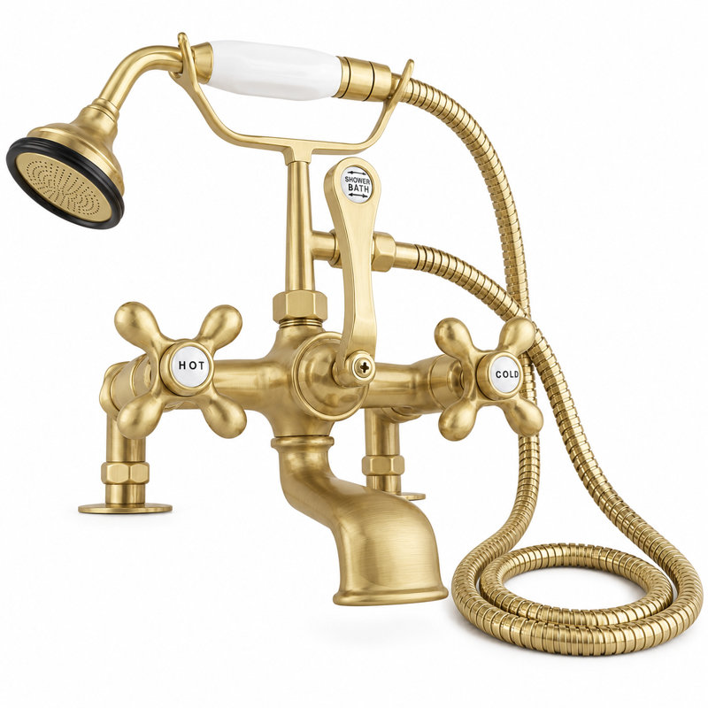 Robinet de baignoire à fixation sur comptoir British Téléphone (P0341) par Strom Living, Laiton satiné non laqué