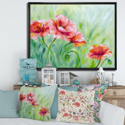 «Red Blossoming Poppies II», peinture sur toile