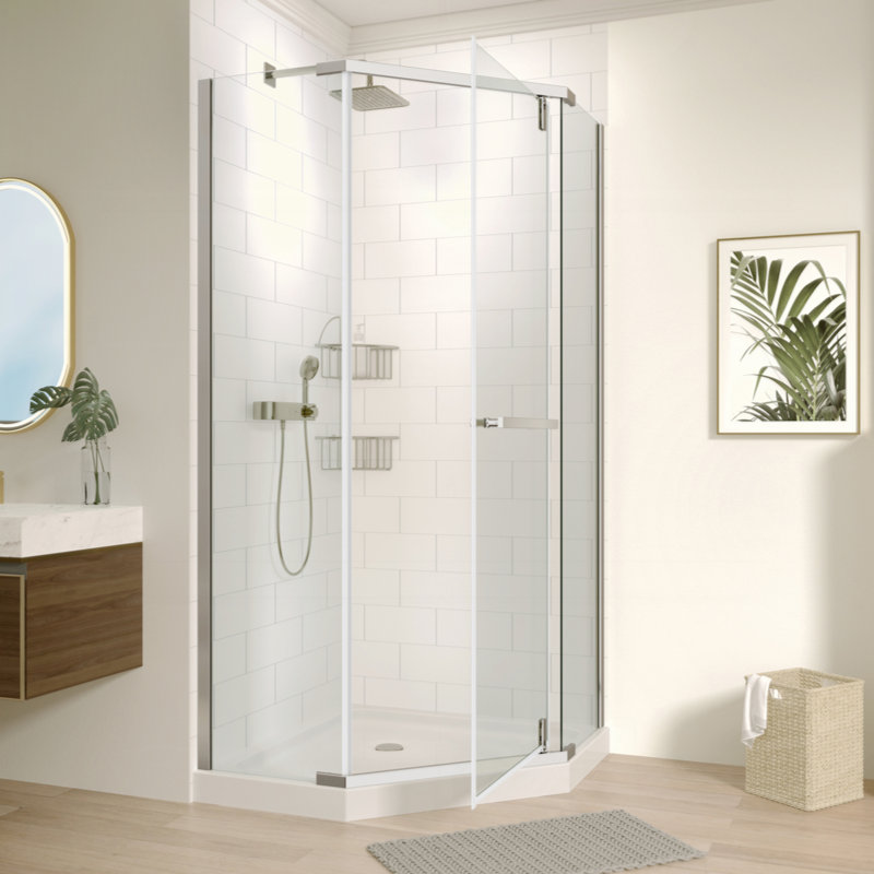 Porte de douche pivotante universelle à ajustement de 1 3/8 po avec finition en verre trempé de 1/4 po, Chrome chrome