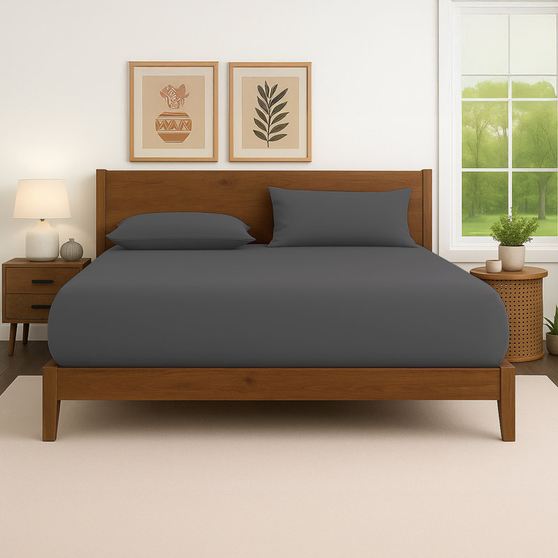40cm Extra Deep Fitted Sheet – Soft Microfiber, Wrinkle-Free, Cooling, Elastic Corners, Super King (6'), Charcoal