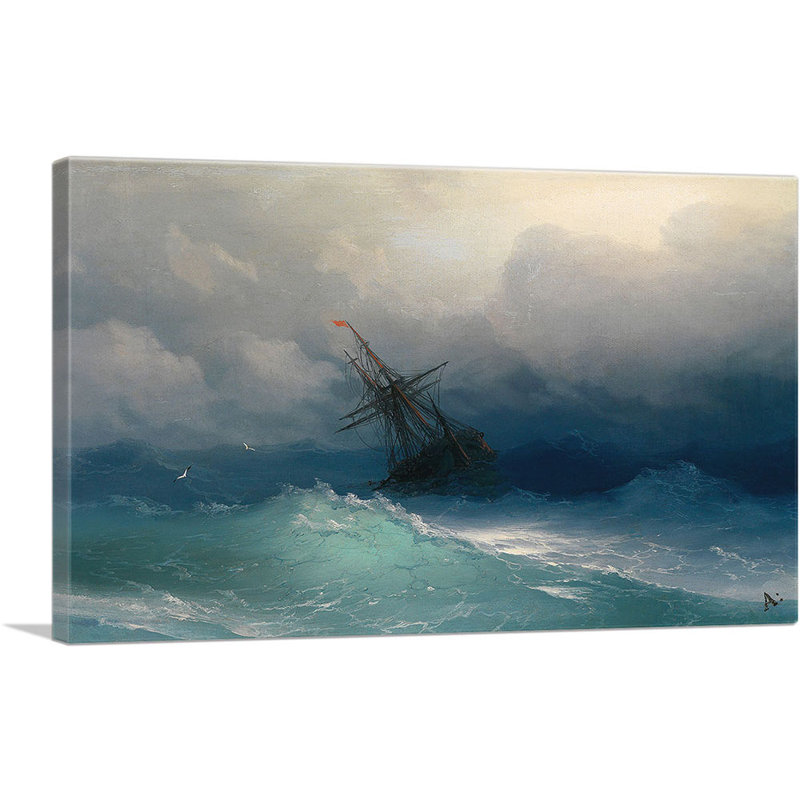 «Ship in the Stormy Sea 1858» par Ivan Aivazovsky, reproduction d'art sur toile tendue, H 12 po x l 18 po x 1,5 po