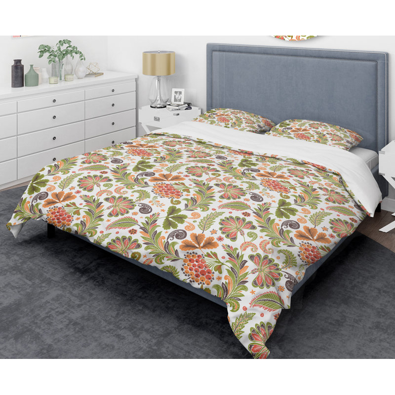 Ensemble de housse de couette mid-century à fleurs imaginaires rétro, Housse simple + 1 taie décorative