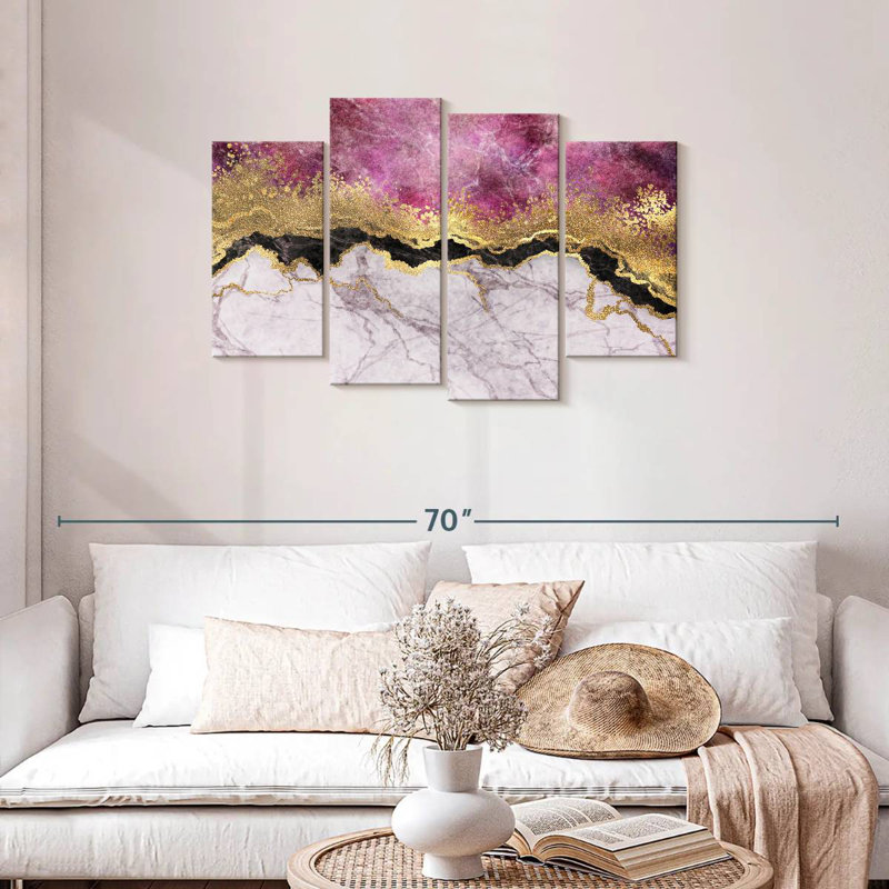 Rose et or abstrait, H 27 po x l 43 po