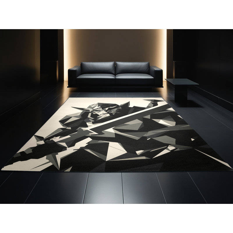 Tapis gris à motif géométrique lavable à la machine Alan Goblin Raider, 5 x 8