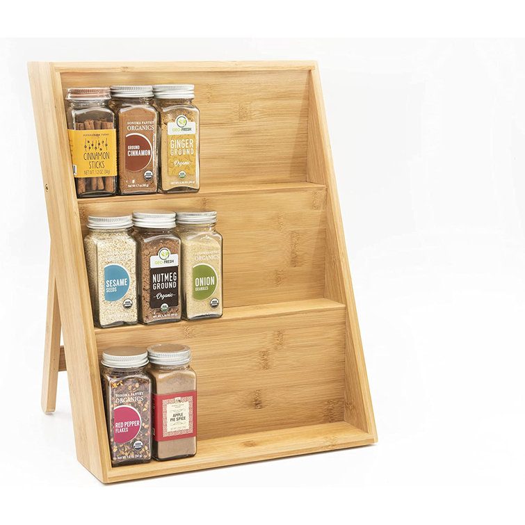 mDesign Bamboo Expandable Kitchen Cabinet, Pantry Spice Rack - Natural Wood
