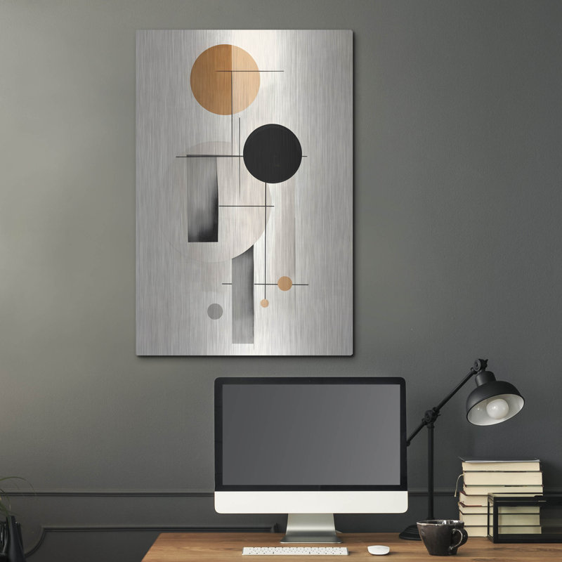«Black and Tan Geometric 1» par Petals Prints Design, art mural en métal, H 36 po x l 24 po
