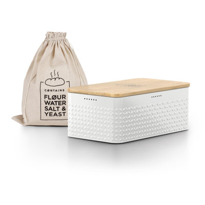 Boîte à pain, boîte en métal avec sac en lin (blanc)