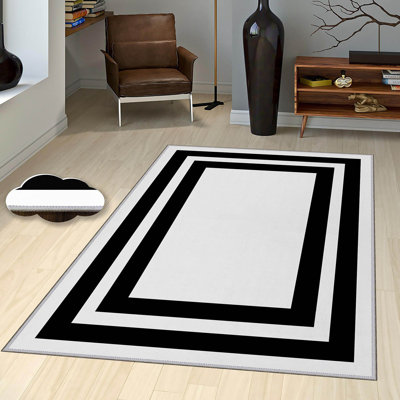 Stylish Woven Carpet, 4 x 6 Feet, 100% Polyester | Antibacterial, 3D Digital Printing, Non-Slip PVC Felt Dot Underside | Machine Washable, 0.4 in Pile Height, Perfect for Living Room & Bedroom Decor