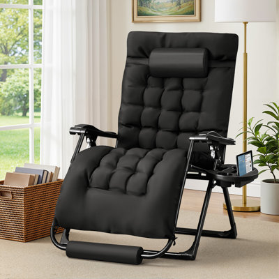 Oversized Zero Gravity Chair with Removable Thick Cushion, Lawn Patio Reclining Chair Upgraded Alloy Lock and Cup Holder, for Indoor Outdoor by Arlmont & Co.