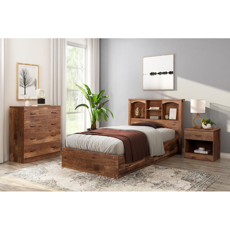 Twin Mountain Oak Platform Bed with 2 Storage Drawers