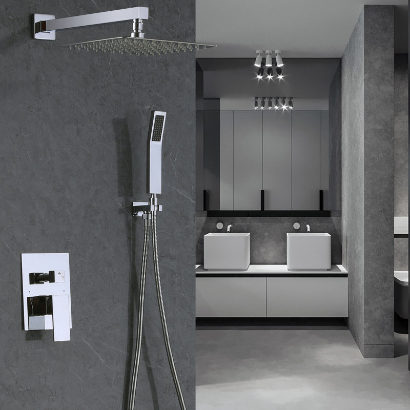 Système de douche à pression équilibrée avec valve brute et pomme de douche 10 pouces, Chrome