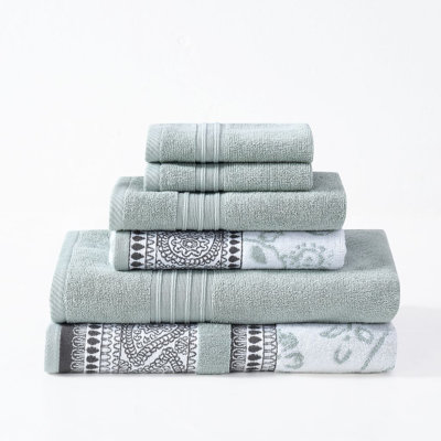 Modern Threads Ophelia 6-Piece Reversible Yarn Dyed Jacquard & Solid Towel Set – 100% Cotton, Quick Dry & Absorbent Bath, Hand & Washcloths