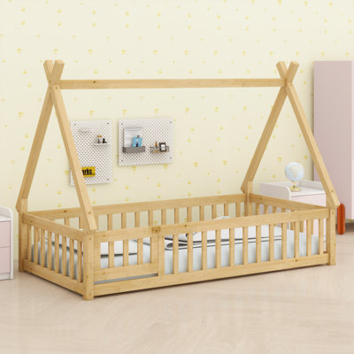 Playhouse Tent Floor Bed With  Silhouette, Safety Guardrails