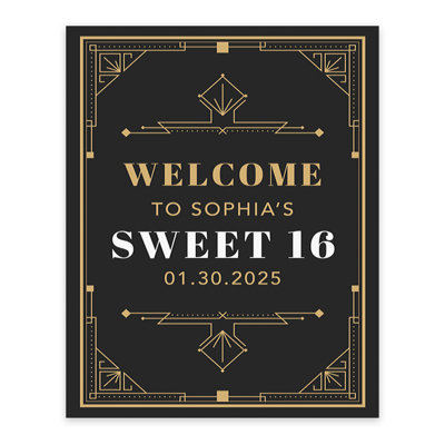 Grande enseigne de bienvenue Sweet 16, thème Art Deco Great Gatsby, affiche sur toile pour décoration de fête, paq. 1