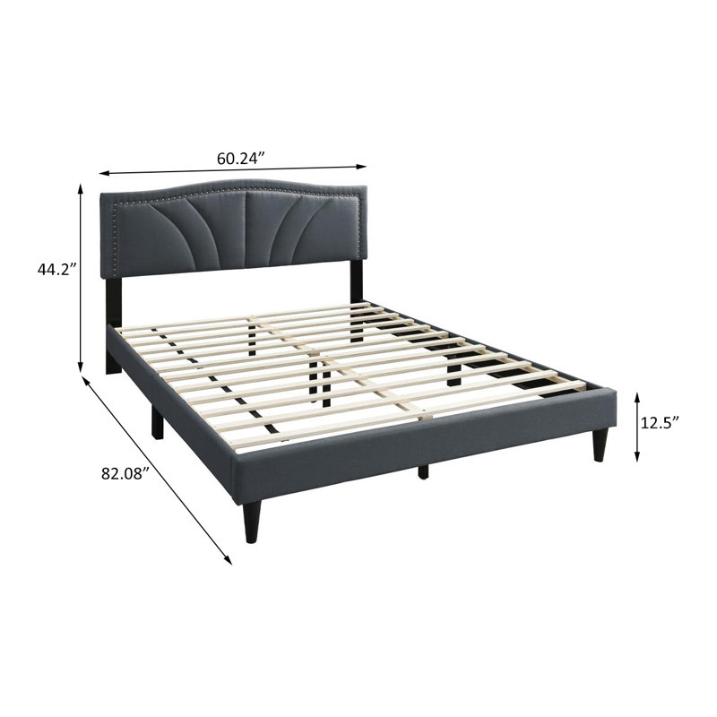 Lit Reo, tête de lit tapissier courbée, Gris anthracite, Grand