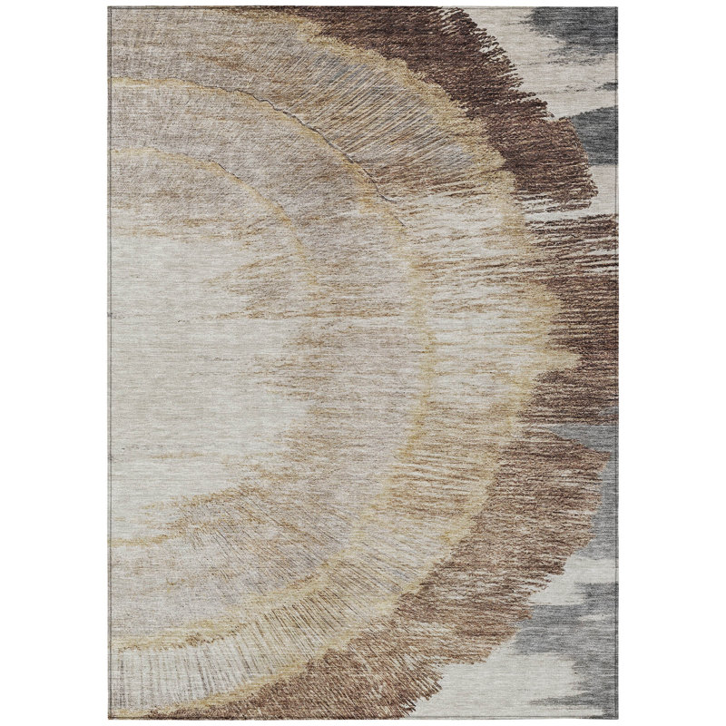 Tapis intérieur lavable abstrait beige et taupe 9 pi x 12 pi brun