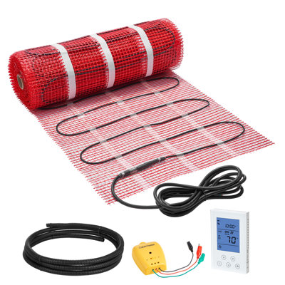 Système de tapis chauffant auto-adhésif de 80 pieds carrés, système de plancher chauffant électrique radiant 120 V, avec thermostat et alarme à contrôle intelligent, installation facile pour les carreaux, la pierre, le vinyle