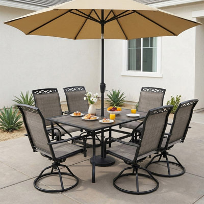7-Piece Metal Patio Dining, with Swivel Chairs & Rectangular Table