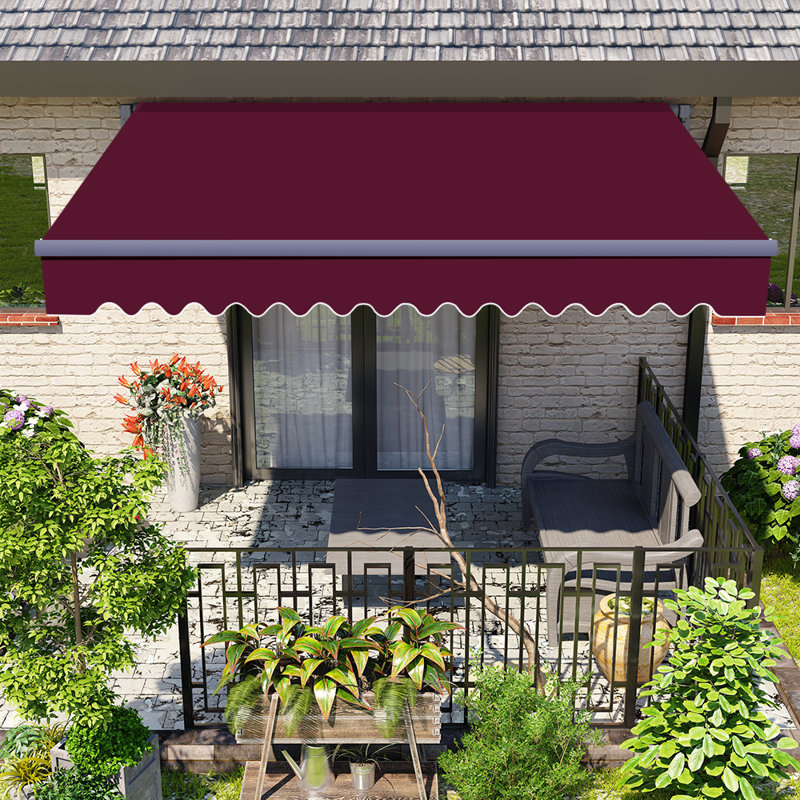 Dakota Fields 300cm W x 250cm D Fabric Cover Retractable Patio Awning, Wine Red, 3m W x 2.5m D