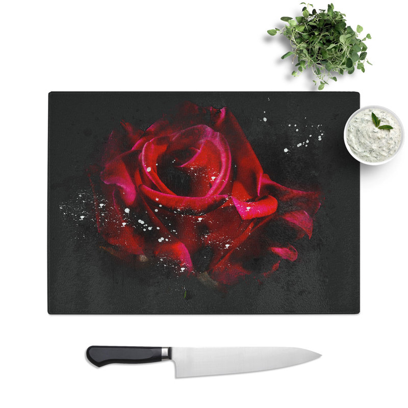 Rose Flower Vol.3 Paint Splash Chopping Board, 0.4cm H x 20cm W x 28.5cm L