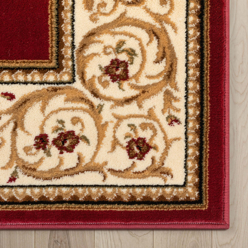 Tapis traditionnel rouge Dezerey, Rectangle 7 pi 10 po x 9 pi 10 po
