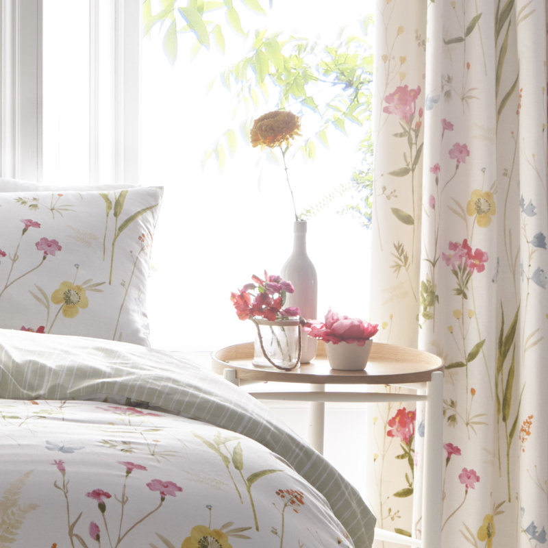 Spring Glade Semi Sheer Curtain Pair, White