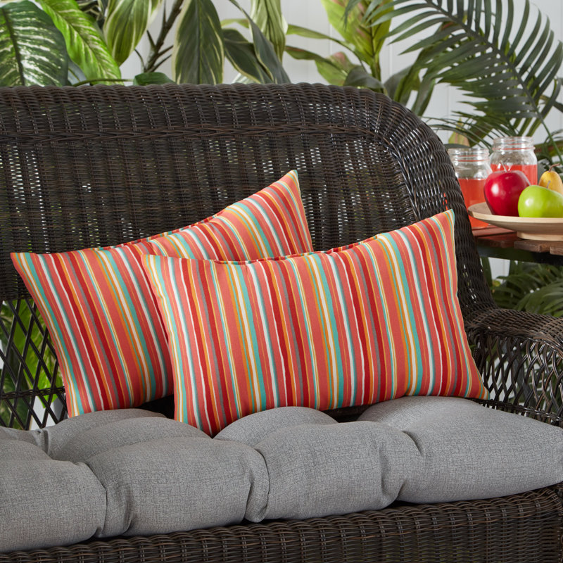 Henrich Indoor/Outdoor Striped Lumbar Pillow, Watermelon
