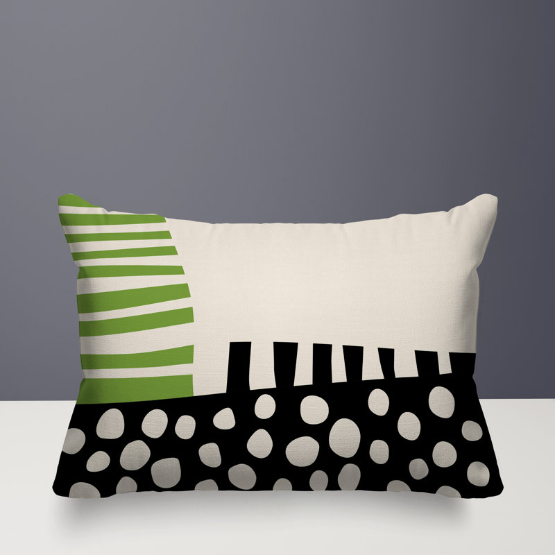 Nea Abstract Reversible Indoor/Outdoor Rectangular Pillow, 14"H x 20"W, Chartreuse/ Black/ Off-White