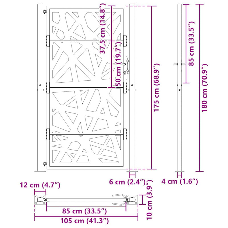 105 cm W Gate Fencing with 1 Panel(s) Included, 105 x 180 cm, Black