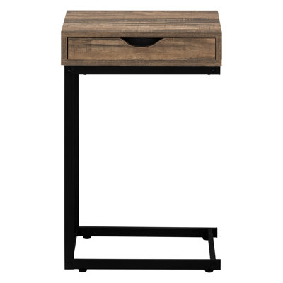 Accent Table With Base And Drawer Storage, Brown Laminate Black Metal, For Bedroom Modern Living Room Storage Drawer, & Metal Materials