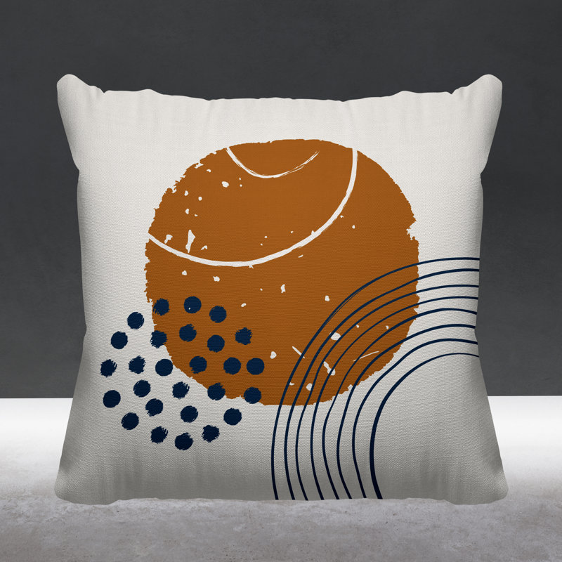 Coussin décoratif intérieur / extérieur Aida Minimalist, L 17 po x H 17 po, Orange / bleu marine