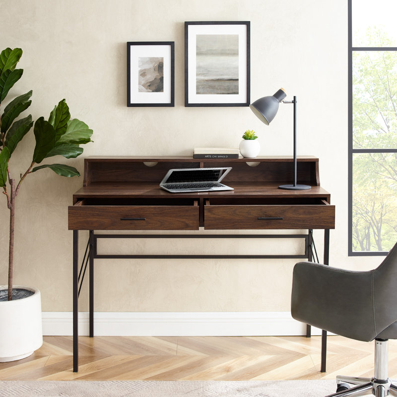 Bureau avec rehausse Lamarr, Noyer foncé