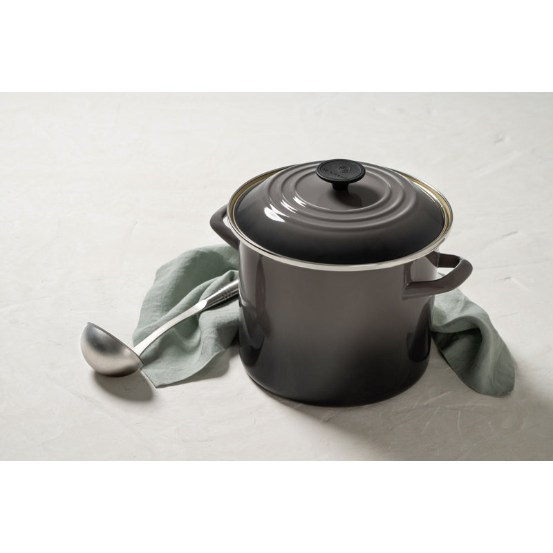 Oyster Gray 10 qt Enamel Steel Stockpot with Lid