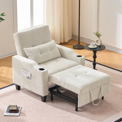 36" Wide Convertible Chair with Pull Handle - 3-In-1 Sleeper Futon Chair Bed with Cup Holder