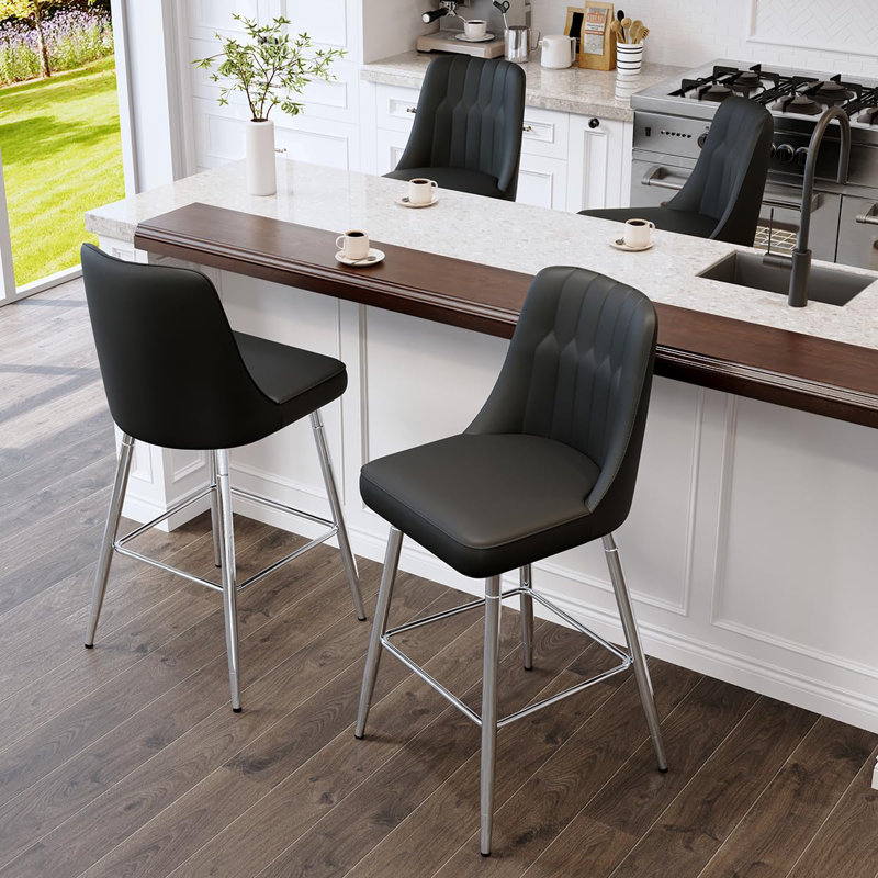 Ensemble de 4 tabourets de bar, tabourets de bar à hauteur de comptoir avec dossier, tabourets de cuisine modernes en similicuir